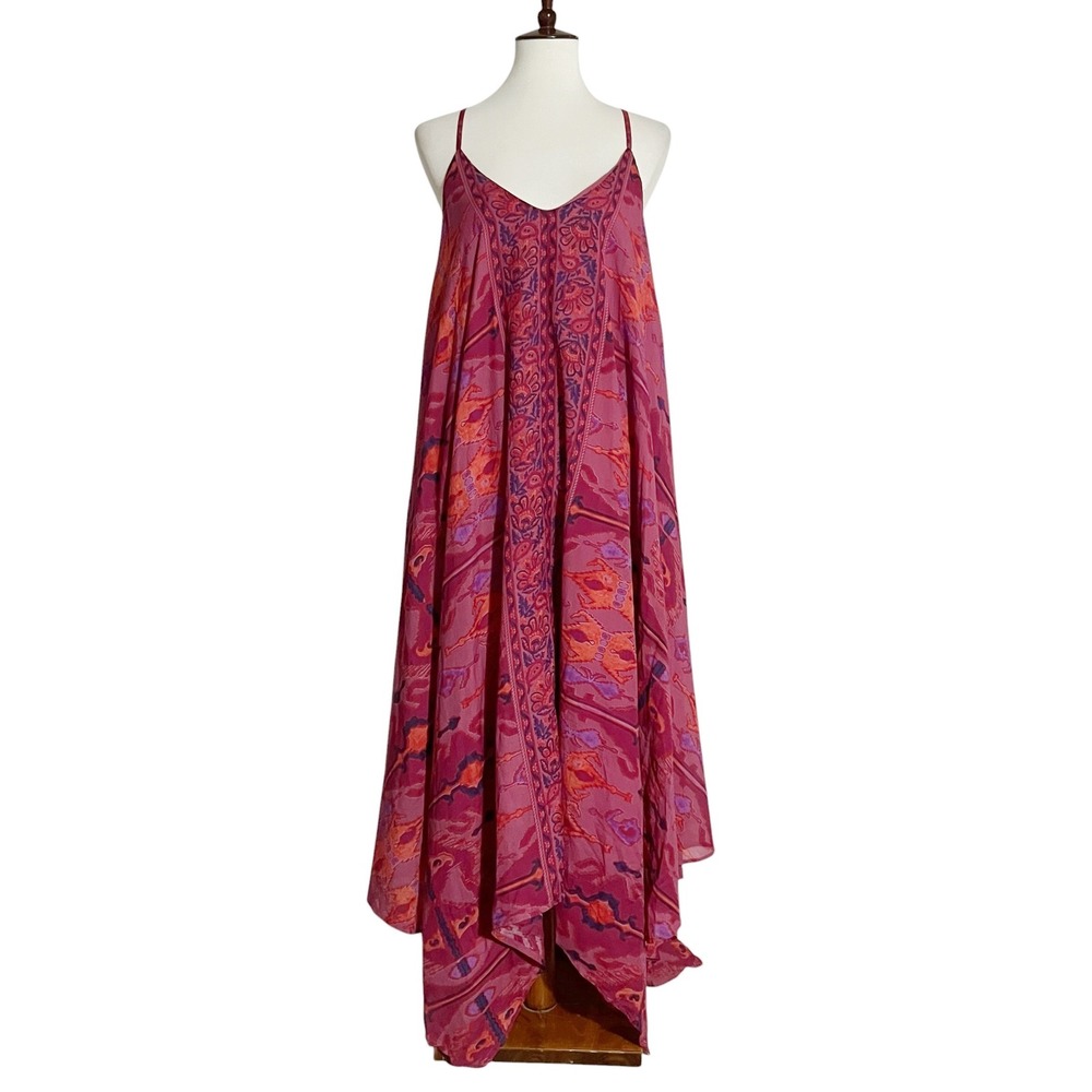 Love the Label Pink Paisley Handkerchief Hem Maxi Dress Pockets L2406-673 Large
